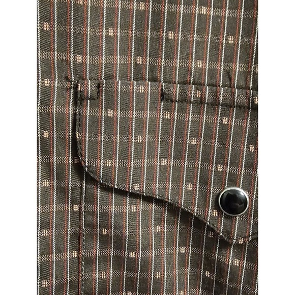 Panhandle Slim Western Shirt Mens Sz 17 36 Black Pearl Snaps Brown with Stripes - Picture 6 of 12